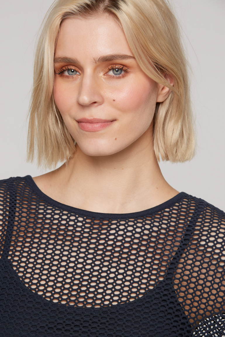 Mesh-Sweatshirt mit tonigem Top, 2-teilig