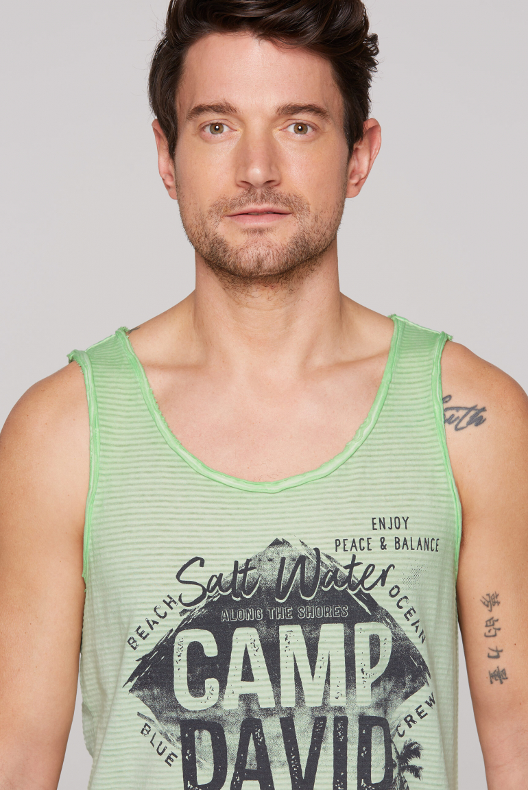 Muskelshirt mit Strukturstreifen und Logo Prints
