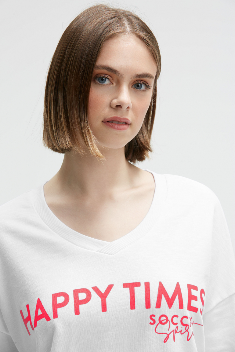 Oversized Sweatshirt mit V-Ausschnitt und Print