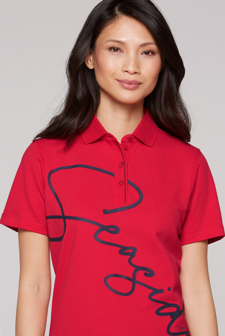 Pikee-Poloshirt mit Wording Print