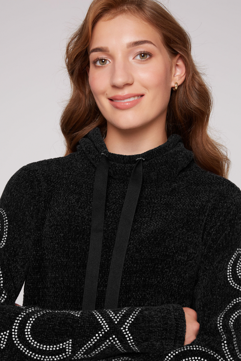 Rollkragenpullover in Chenillestrick mit Logo Prints