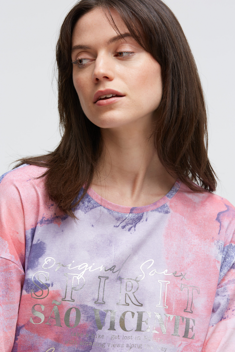 Shirt mit Batik All Over Print und 3/4-Ärmeln