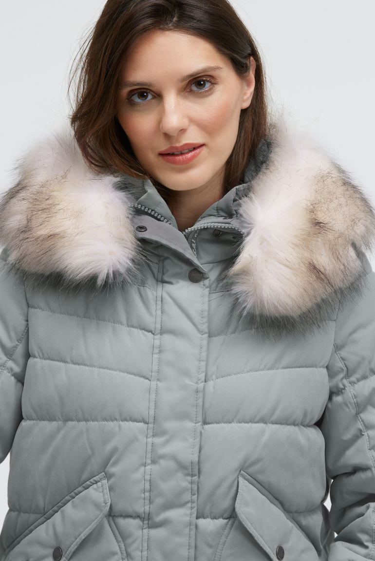 Stepp-Blouson mit Fake-Fur-Kapuze