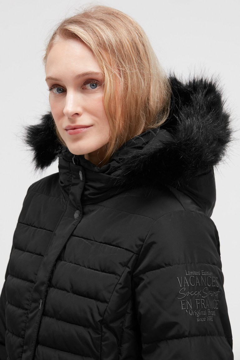 Steppparka mit abtrennbarer Kapuze und Kunstfell