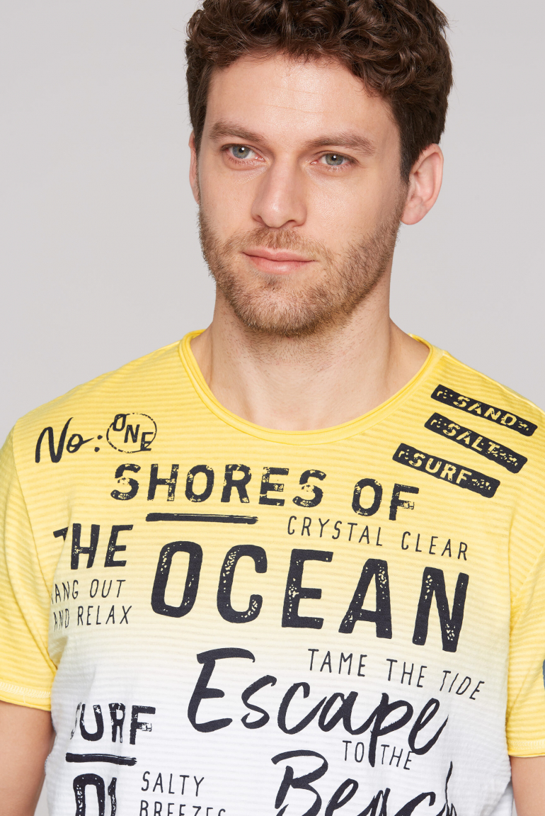 Streifenshirt Dip Dye im Used Look mit Label Prints