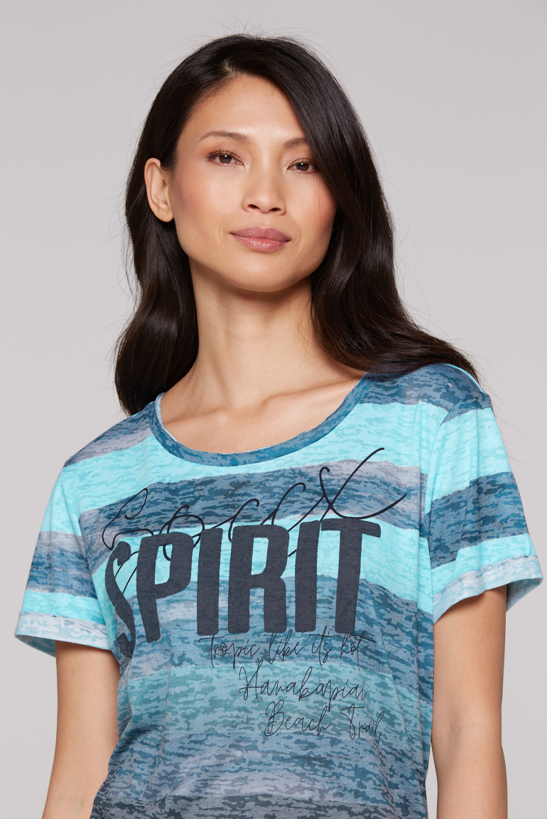 Streifenshirt mit Ausbrenner-Effekten und Artwork
