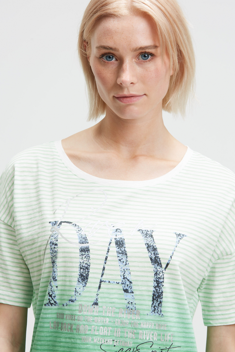 Streifenshirt mit Dip-Dye-Effekt und Artwork