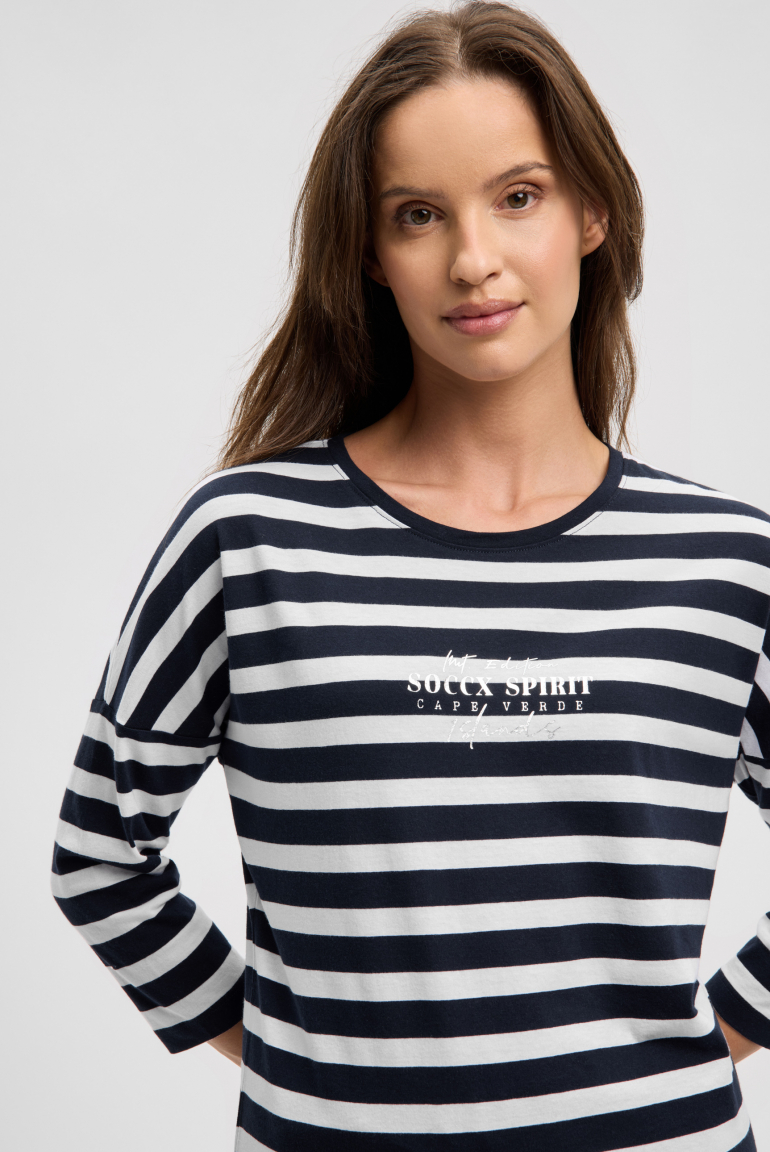 Streifenshirt mit Rücken-Print und 3/4-Ärmeln