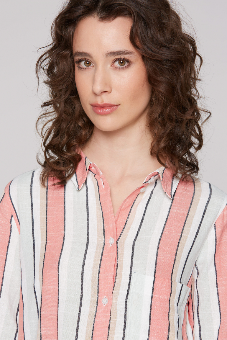 Strukturierte Longbluse mit bunten Streifen