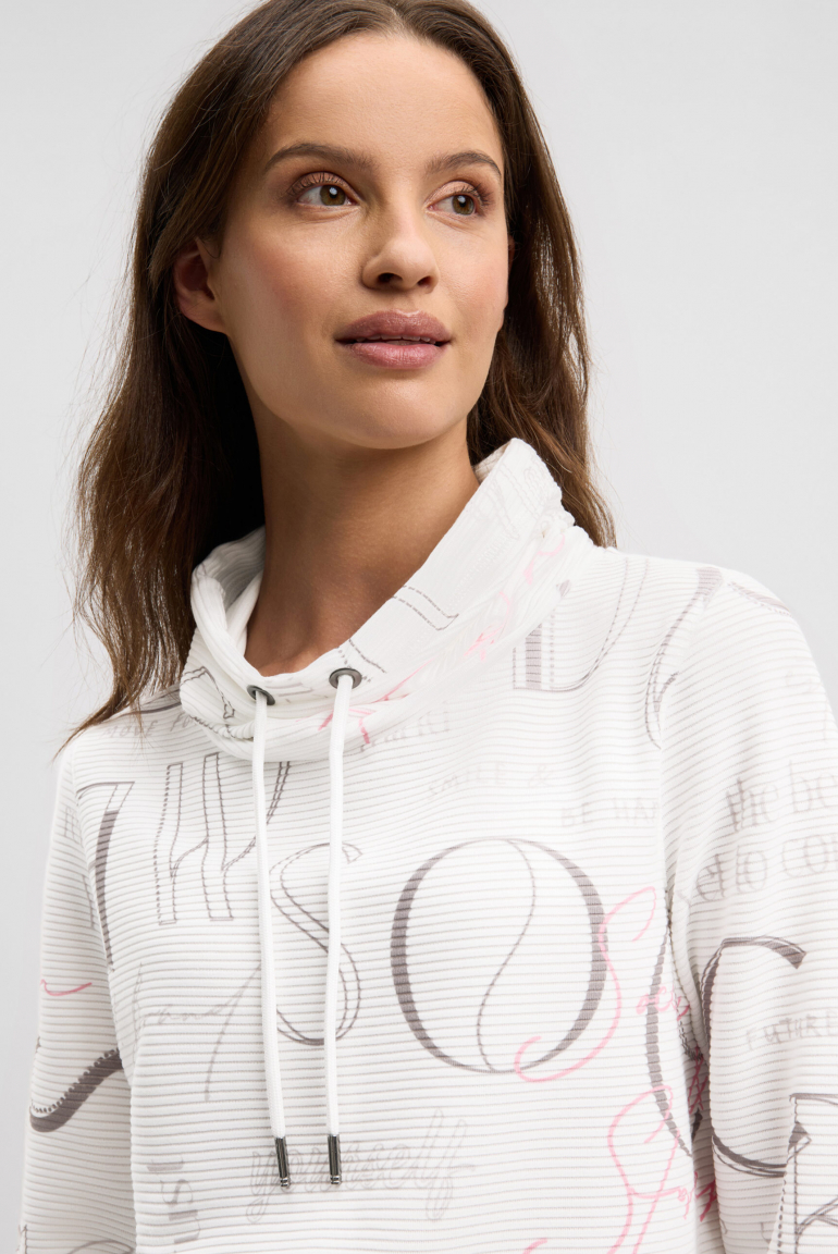 Strukturiertes Sweatshirt mit hohem Kragen und Artwork