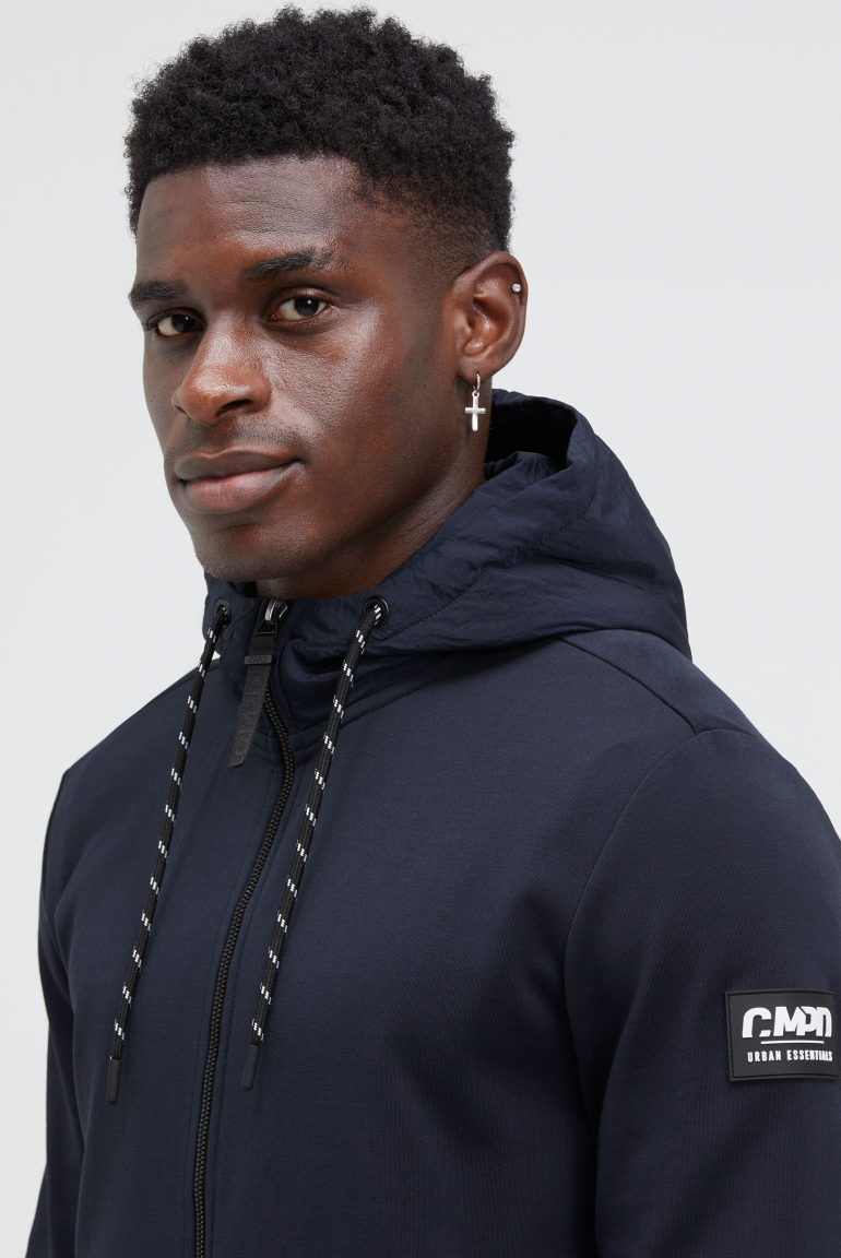 Sweatjacke aus Interlock mit Nylon-Kapuze