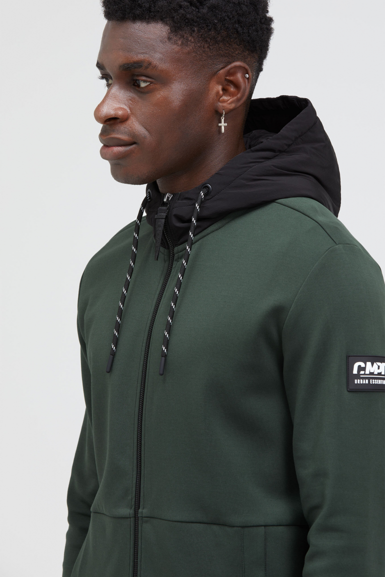 Sweatjacke aus Interlock mit Nylon-Kapuze