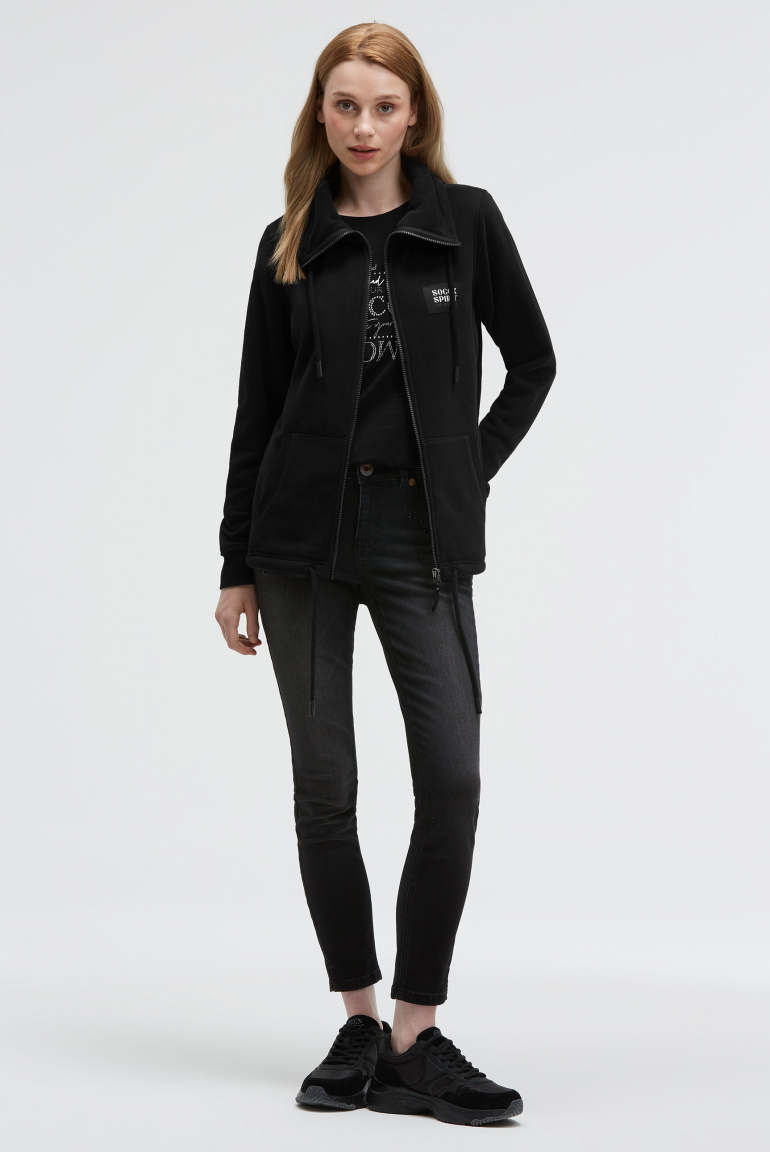 Sweatjacke mit hohem Kragen und Rücken-Print