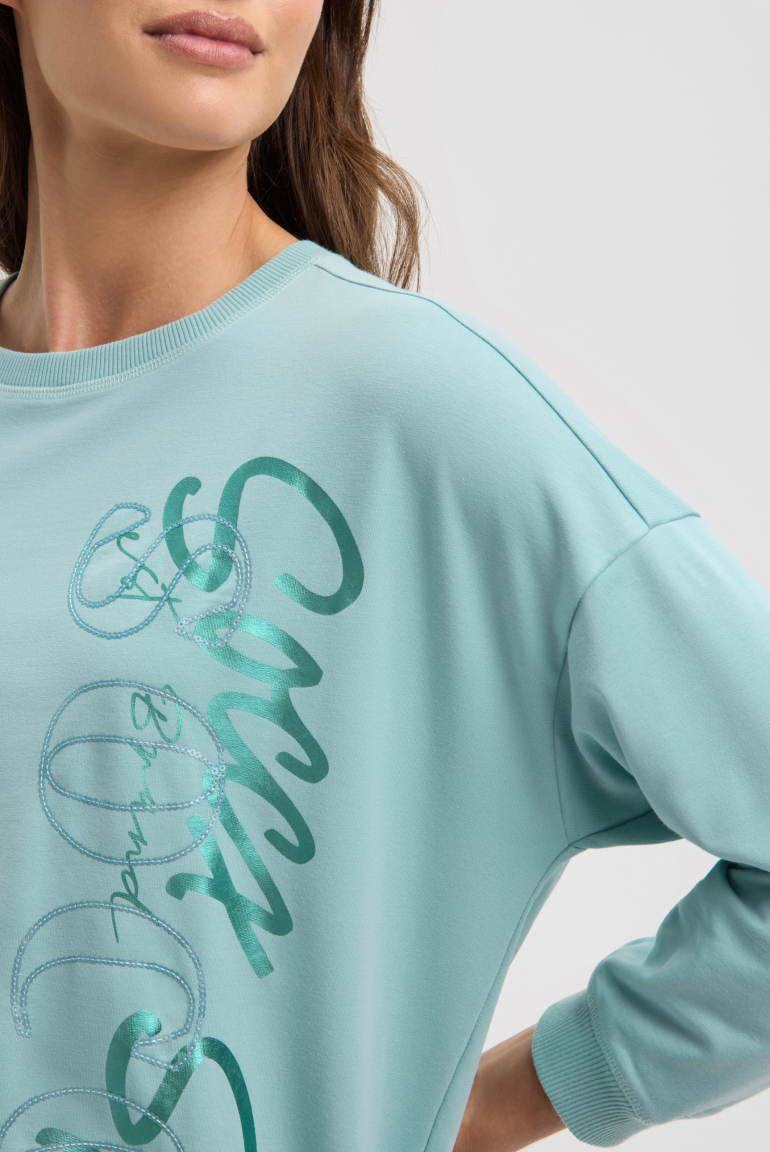 Sweatshirt mit Gummizugsaum und Pailletten-Logo