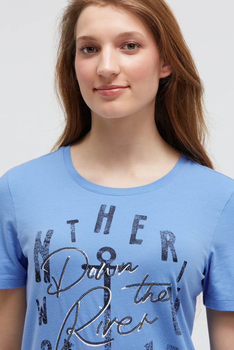 T-Shirt mit Print und Pailletten-Details
