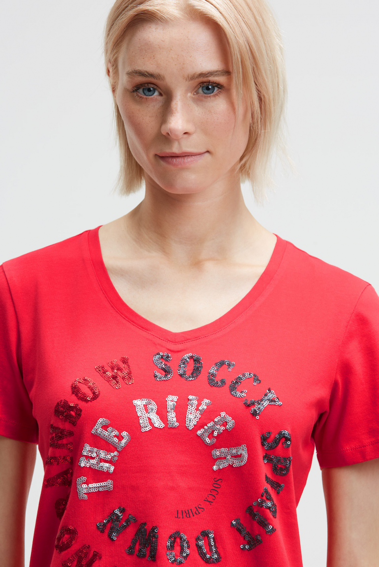T-Shirt mit Print und Pailletten-Details