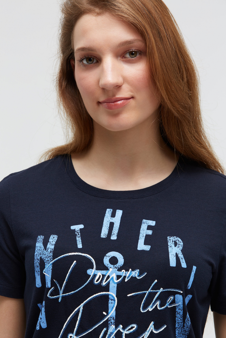 T-Shirt mit Print und Pailletten-Details