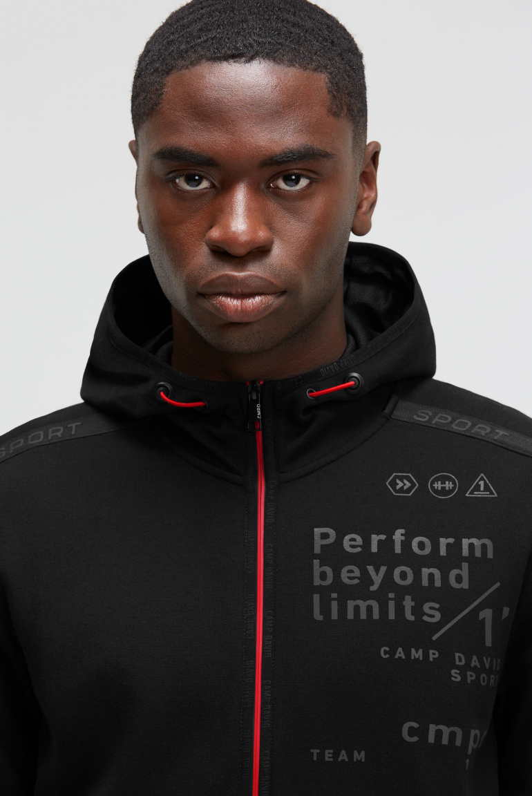 Trainingsjacke aus Interlock mit Kapuze und Artworks