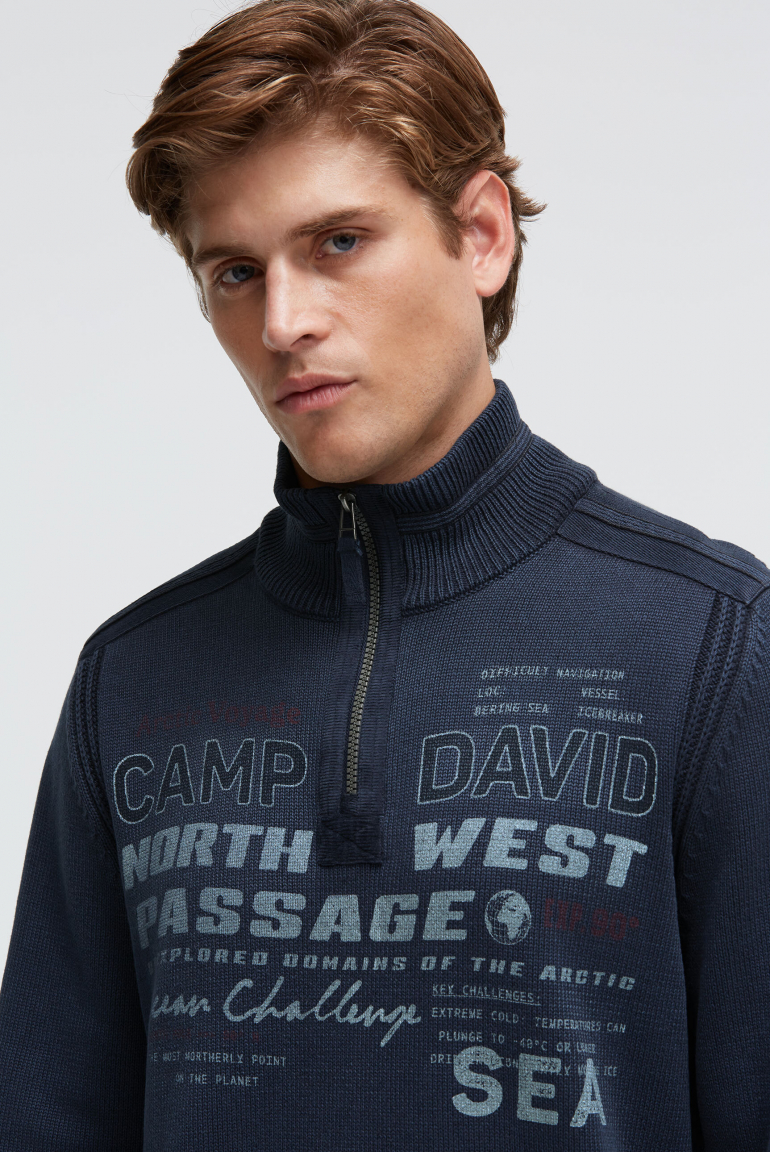 Troyer-Pullover mit Zipper, Tapes und Prints