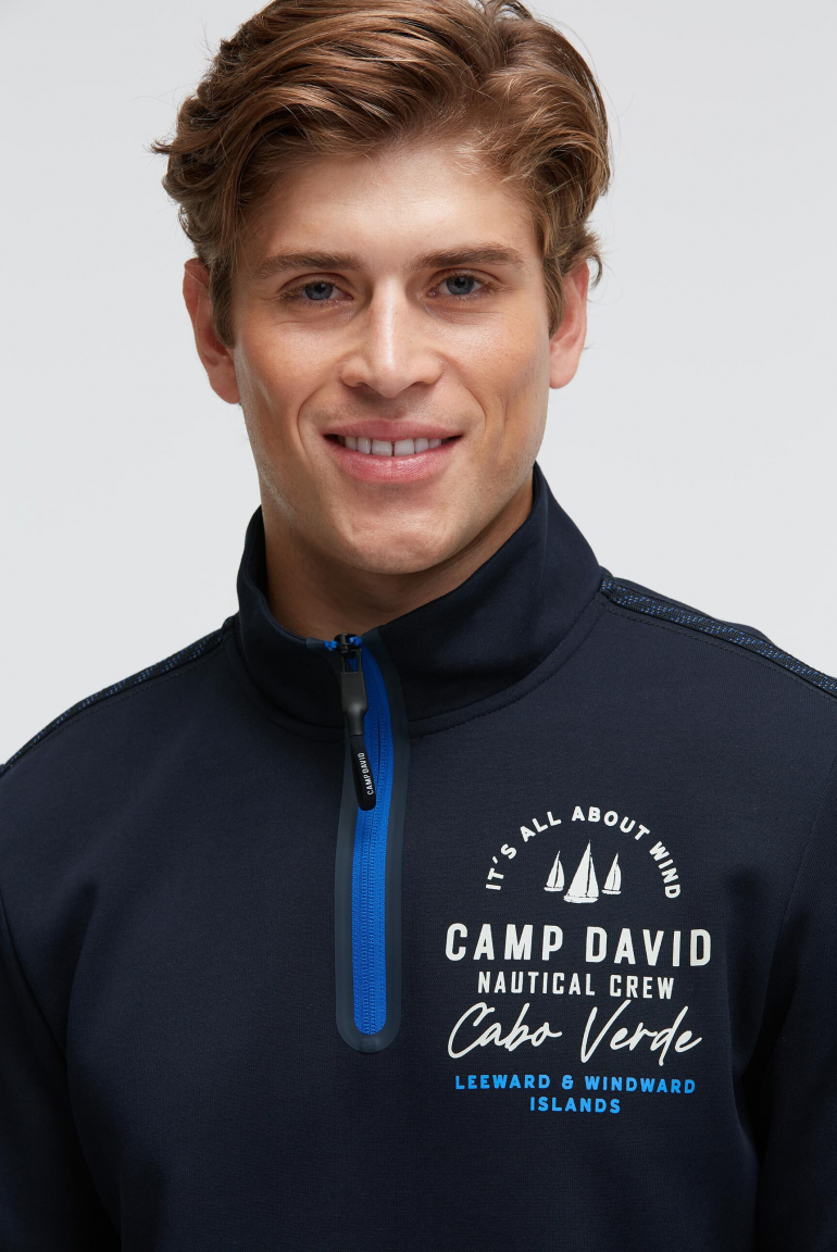 Troyer-Sweatshirt aus Interlock mit Rücken-Artwork