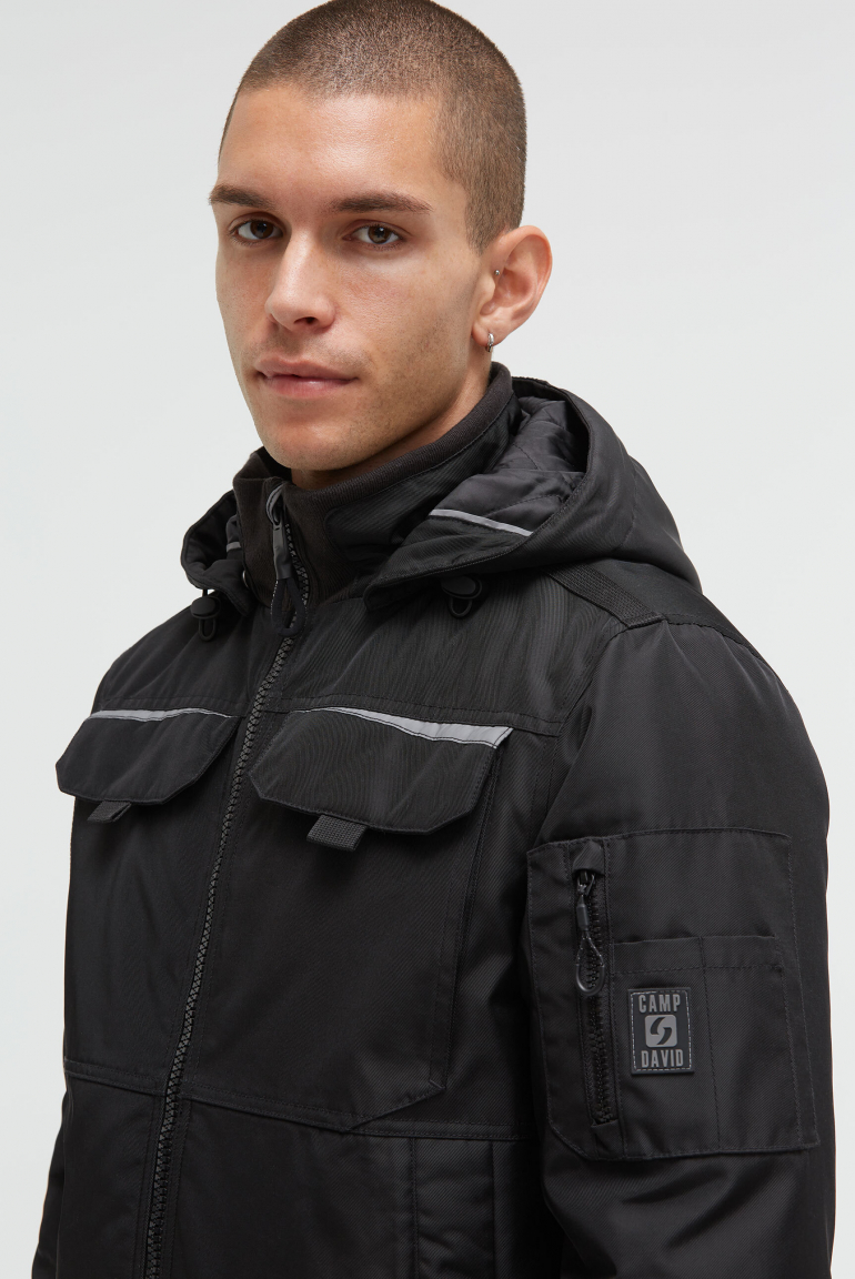 Wattierter Blouson im Worker-Stil mit Kapuze