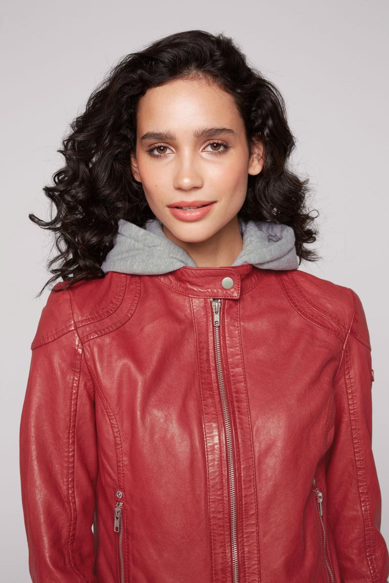 Lederjacke im Biker-Stil mit Kapuzeneinsatz red - CAMP DAVID & SOCCX