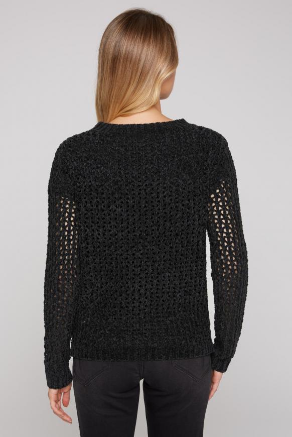 Chenille-Pullover mit Mesh-Strickmuster