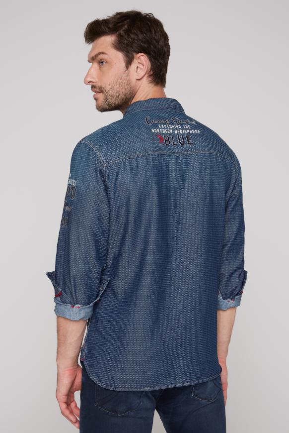 Jacquard-Hemd Indigo mit Artworks