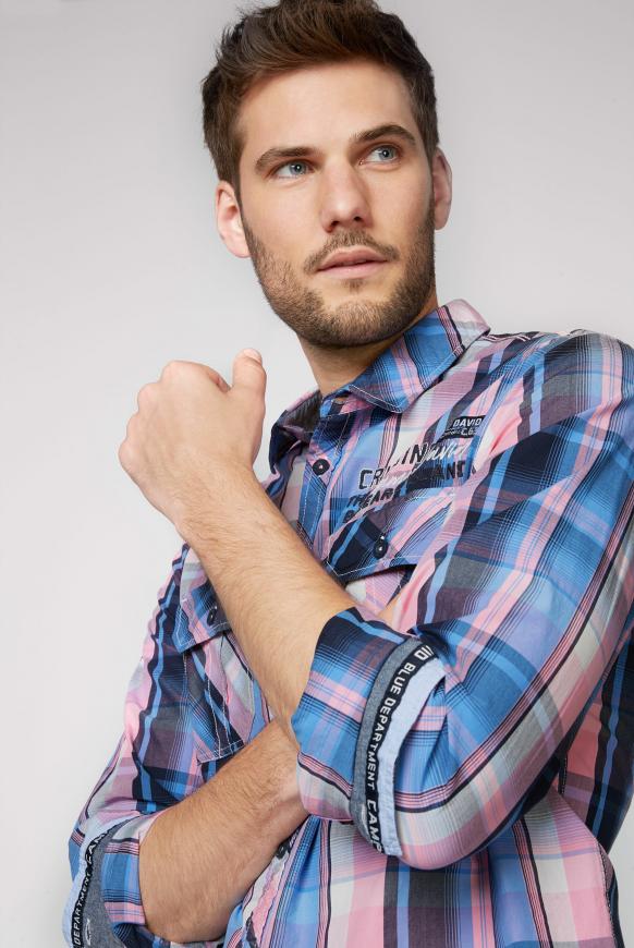 Camp David Soccx Langarmhemd Mit Neon Karo Und Taschen Neon Pink
