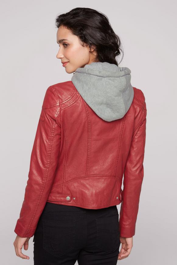 Lederjacke im Biker-Stil mit Kapuzeneinsatz