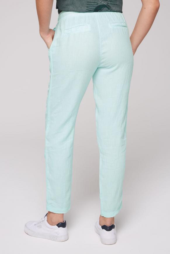 Leinenhose mit Seitentape und Label Print