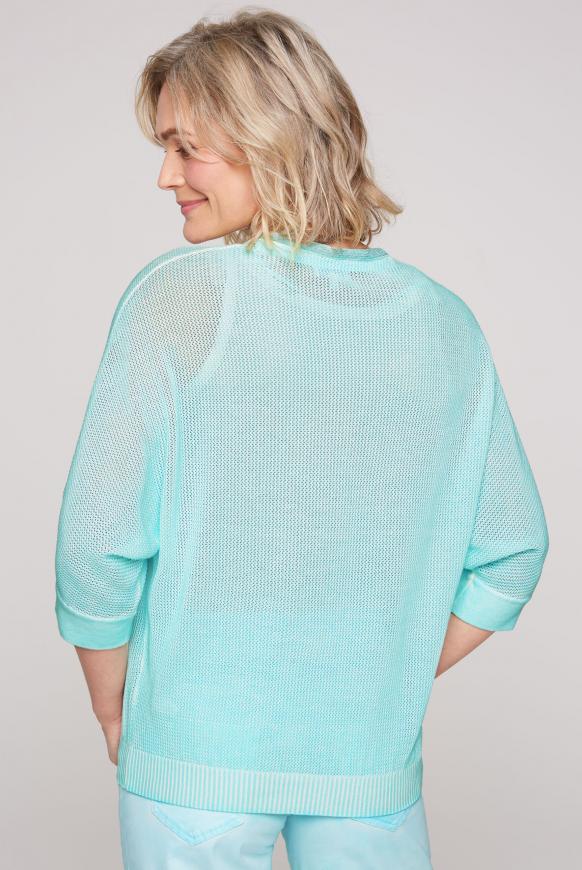 Mesh-Pullover mit Wording aus Glitzersteinen