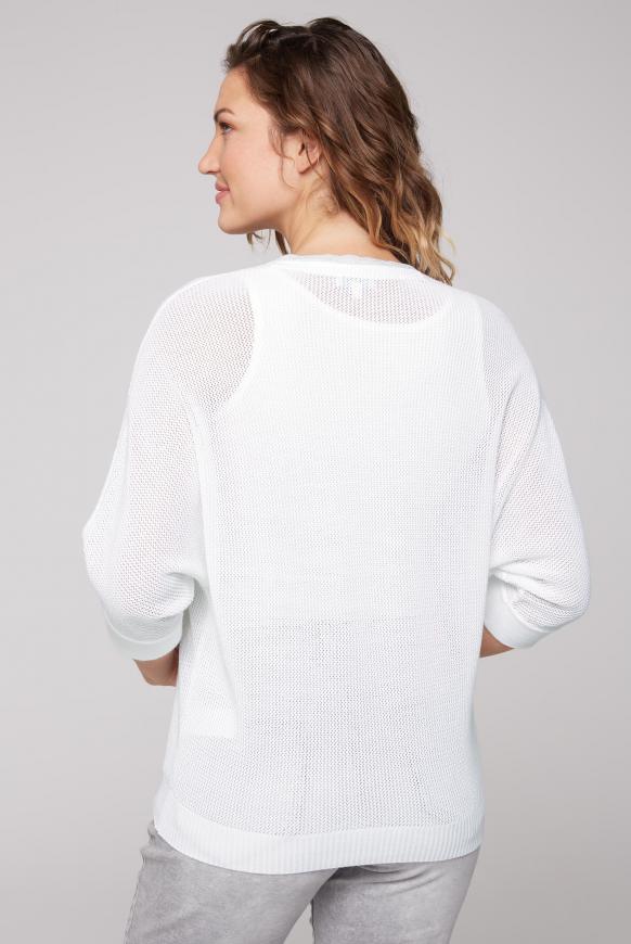 Mesh-Pullover mit Wording aus Glitzersteinen