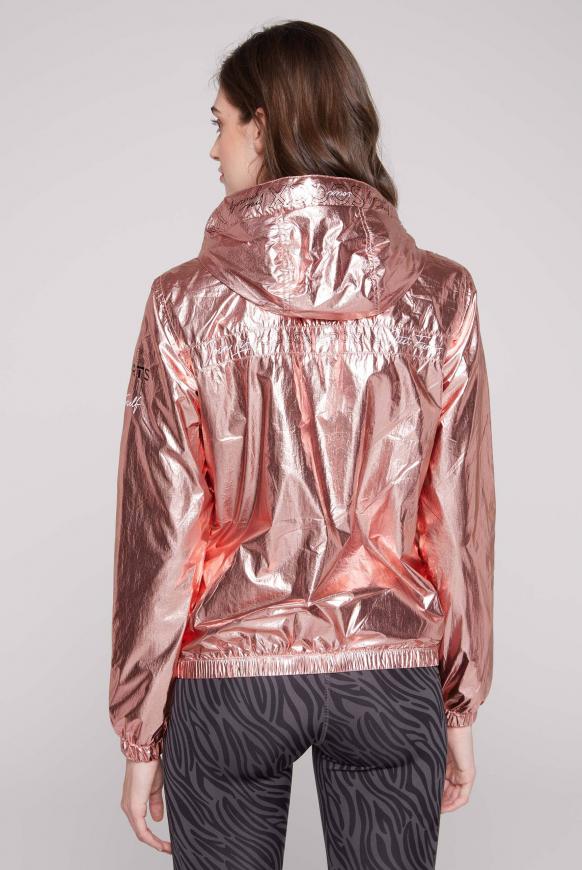 Metallic-Blouson mit Kapuze und Logo Prints