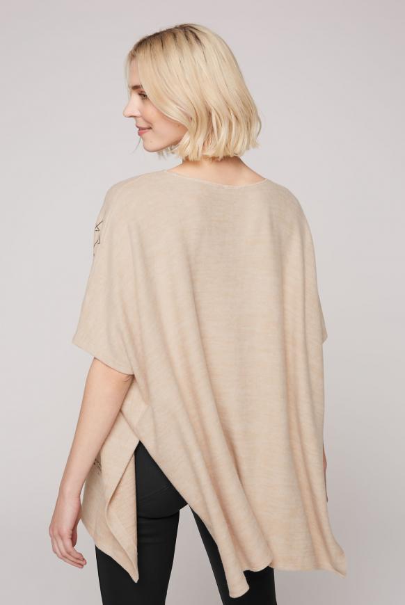 Poncho mit Wording Print und Glitzersteinen