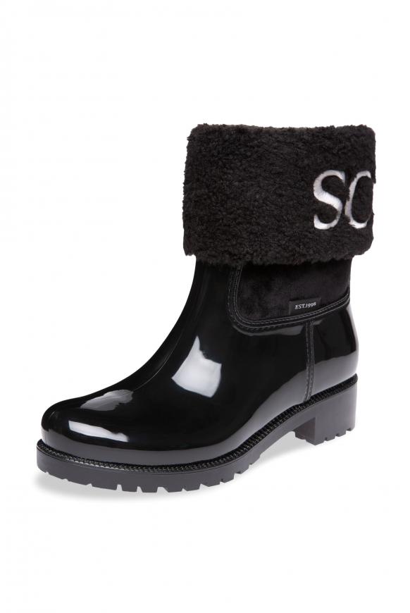 Regenstiefel mit Fake-Fur-Schaft und Logo