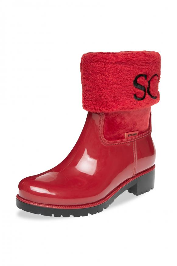 Regenstiefel mit Fake-Fur-Schaft und Logo