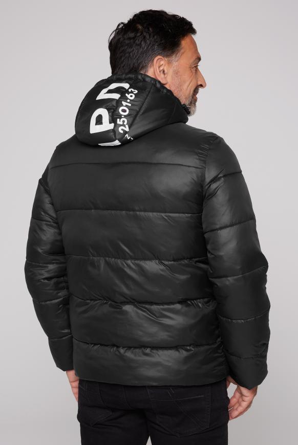 Steppjacke mit Kapuze und Label Print