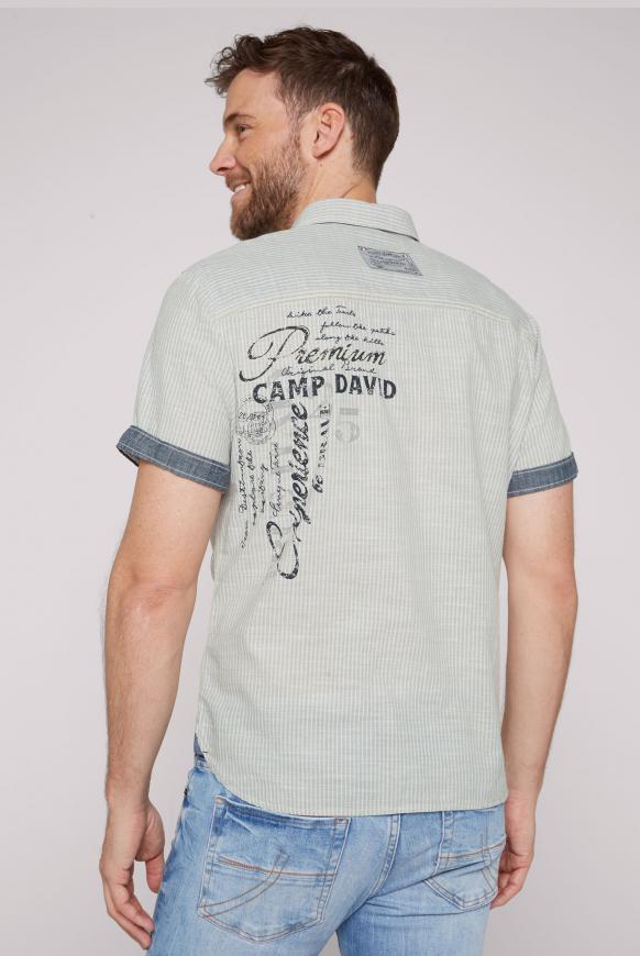 Streifenhemd mit Label Print und Stickereien
