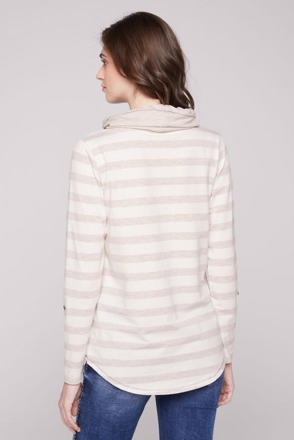 Streifenshirt mit hohem Kragen und Print