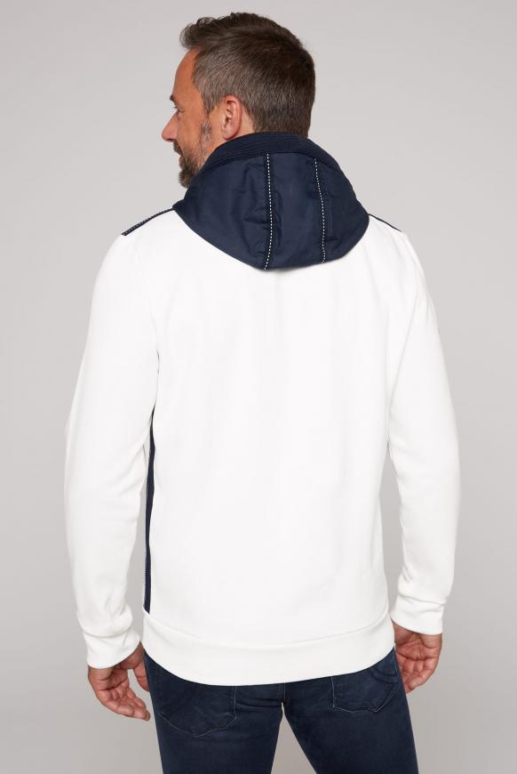 Sweatjacke mit Kapuze im Materialmix