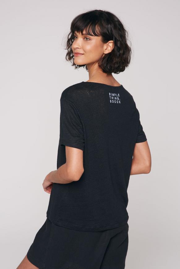 T-Shirt aus Leinen mit kleinem Label Print