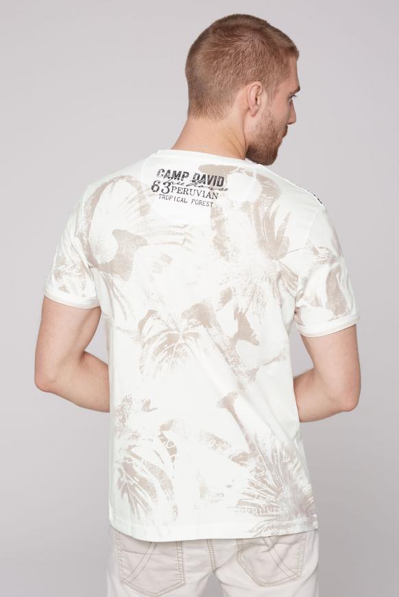 T-Shirt mit V-Neck und All Over Print