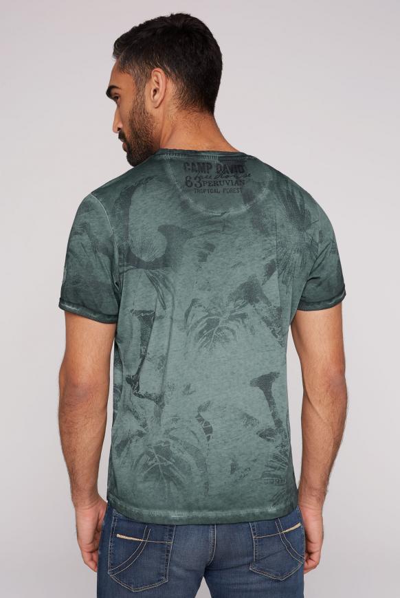 T-Shirt mit V-Neck und All Over Print
