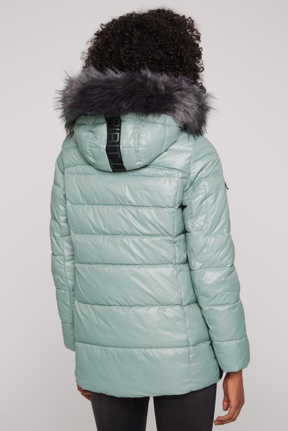 Winterjacke mit Kunstfellkragen und Logo-Tapes