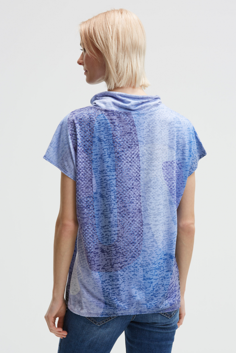 Ärmelloses Ausbrenner-Shirt mit Kragen und All Over Print