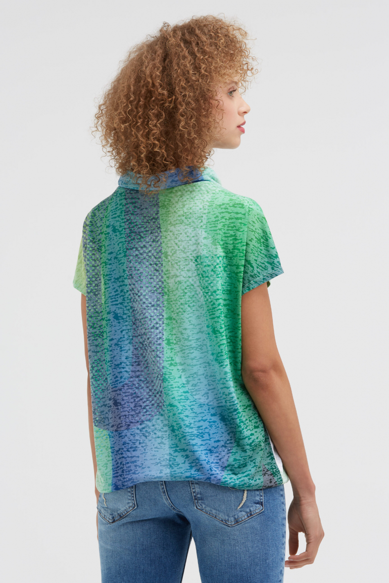 Ärmelloses Ausbrenner-Shirt mit Kragen und All Over Print