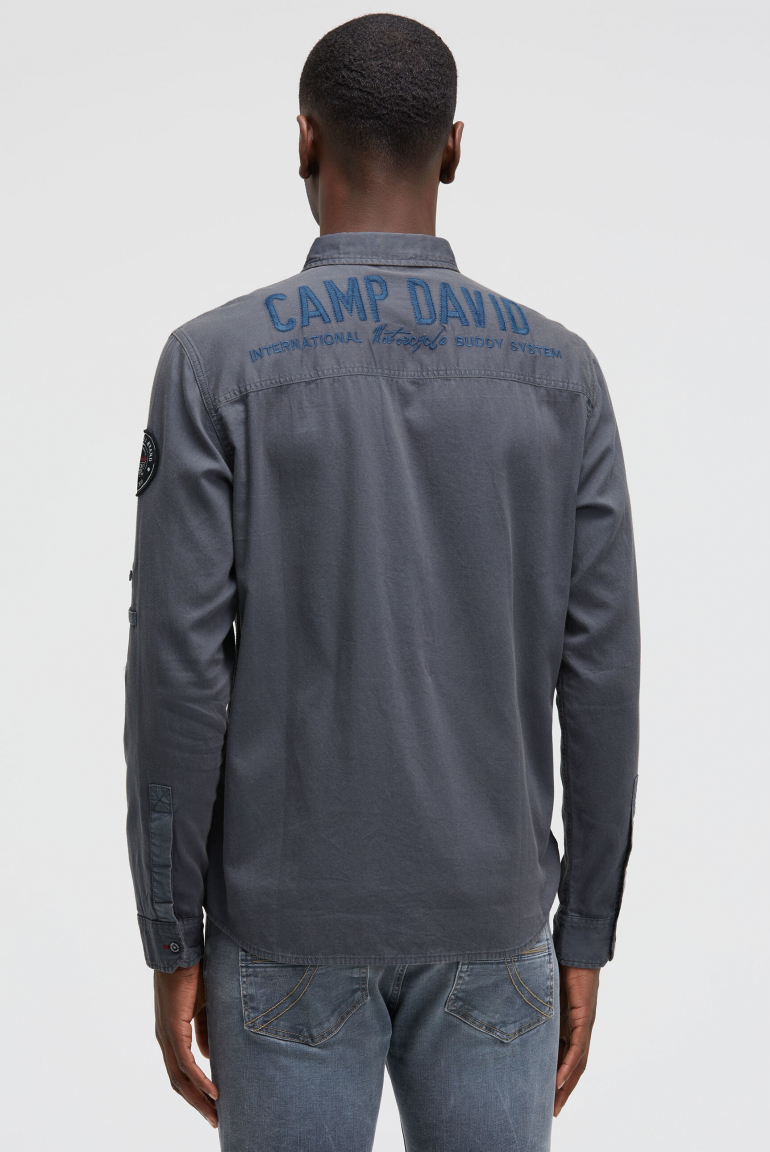 Cargohemd mit Rippstruktur und Logo-Stickereien