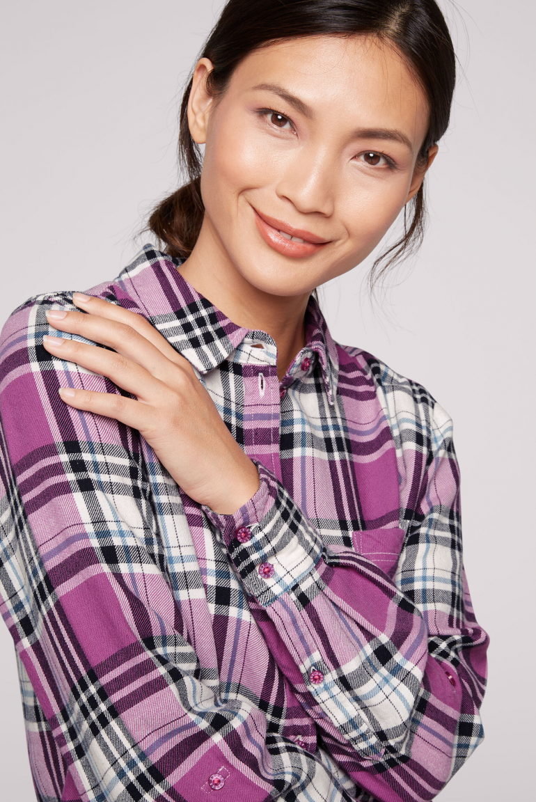 Flanellbluse mit modernem Glencheck-Karo
