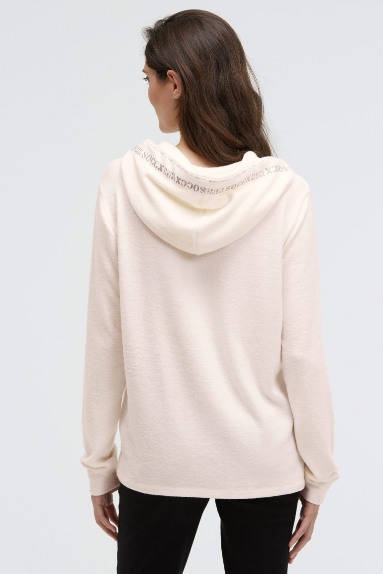 Flauschstrickpullover mit Logo-Tape an der Kapuze